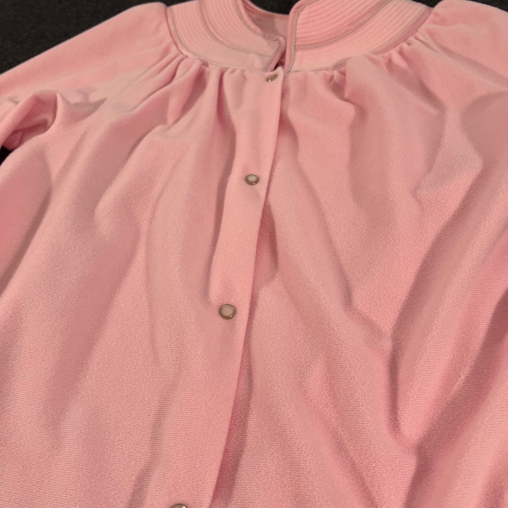 Vintage Robe Womens XL Pink Pearl Snap Front Loungewear Duster Nightgown 70s - Picture 3 of 5